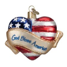 Old World Christmas Glass Ornament God Bless America Heart (With OWC Gift Box) picture