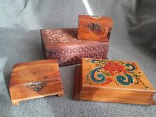 Vintage/Antique 4 Pc Hand Carved/Hand Made Wood Trinket Fetish Jewelry Box Lot picture