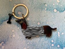 NEW, dachshund dog Zebra Print/solid Side reversible keychain picture