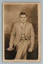 1925-1942 Man Suit Chair Photo RPPC Vintage Postcard picture