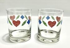 2 Vintage Corning Quilt Pink Heart Blue Diamond Old Fashioned Glasses 12oz picture
