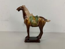 Vintage Tang Dynasty Style Painted Porcelain War Horse Figurine picture