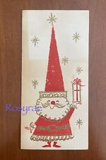 VTG Atomic MCM 1960s Santa Holds Present Gold Glitter Christmas Greeting Card picture