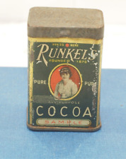 Rare ANTIQUE RUNKEL'S COCOA SAMPLE TIN, Collectors Tin, Advertising Tin 2.5in picture