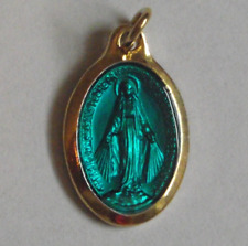 Miraculous Virgin Mary crushing the snake gold tone greenish blue enamel medal picture