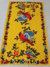 2 Unused Vintage Yellow Linen Dish Towels Cardinals Wild Birds Kitchen Lot picture