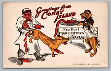 Coney Island Greetings Red Hot Frankfurters E Zaitchick Graphic Postcard Vtg A12 picture
