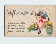 Postcard Thinking of You Greeting Card with Girl Jump Rope Flowers Art Print picture