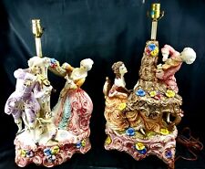 Capodimonte Figural Lamps Marked Pair Man Woman Victorian Era Musical. 24