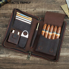 Genuine Leather Cigar Case Holder Travel Humidor Set Lighter Cutter Pocket Box picture