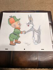 Virgil Ross Sketch - Bugs Bunny And Elmer Fudd Shaking Hands. Signed 12.5x10.5” picture