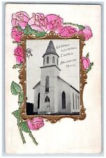 Arlington Minnesota Postcard German Lutheran Church Embossed Flowers Frame c1910 picture