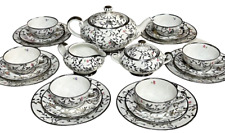 Czech Bohemia Art Nouveau Sterling Silver Overlay 23 Pcs Complete Tea Set for 6 picture
