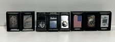 VINTAGE LOT OF 8 NEW & USED  ZIPPO LIGHTERS ALL WITH BOXES FLAG HUNTING SALEM picture