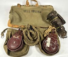 Bell System Telephone Lineman Antique Vintage Leather Harness Pulleys Bag picture
