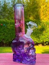 9 Inch Pink Skull Water Pipe Bong Heave Glass Bubbler Hookah W/ 14 mm bowl picture