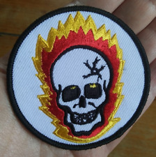 Old Skool Style Burning Flaming Death Skull Jacket Vest Hat Biker PATCH - Sew On picture