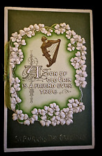 Antique~Winsch ~St Patrick's Day Booklet Postcard~Lyre~Shamrocks~h618 picture