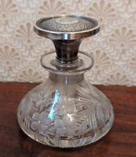 Antique Cut Glass Etched Crystal Perfume Bottle w/ Sterling Silver Stopper picture