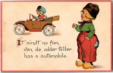Dutch Boy, Rival Driving Girl in Car c1913 Vintage Postcard U24 picture