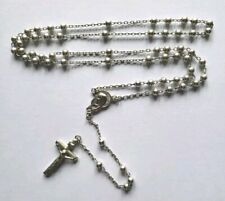 Vtg Sterling Silver Sm Child Rosary 17 In Mary Cntr Medal Crucifix 1 1/4 Isreal picture