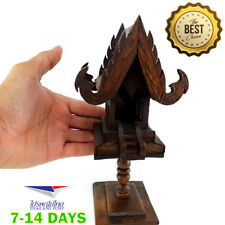 Mini Thai Buddha Amulet Worship Temple Spirit House Wooden Handmade Sculpture picture