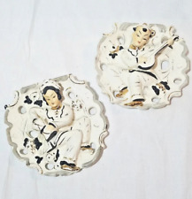 Vintage 1950's Japanese Wall Pockets, Asian Woman Man Ceramic, Japan Mid Century picture