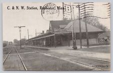 C. & N.W. Station (Depot) RPPC Rochester, Minnesota, posted 1909 picture