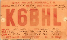 1939 Honolulu Hawaii K6BHL Vtg Ham Radio Amateur QSL Card Postcard WWII Era picture