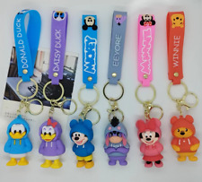 6PCS Disney Mickey & Friends With Clothes PVC Hanger Pendant Keychains Key Rings picture