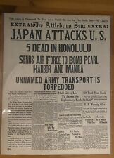 VINTAGE NEWSPAPER HEADLINE ~ JAPANESE PLANES ATTACK PEARL HARBOR 1941 HAWAII WW2 picture