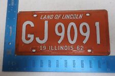 Illinois License Plate Tag IL 1962 62 GJ9091 picture