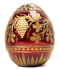 Faberge Crystal Egg Ruby Glass Grape Cut Design w/Gold Accents - Made in Russia picture