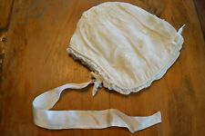 Vintage Baby Bonnet Hat,White Embroidered,Lace Trim,Lined picture