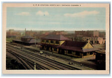 c1940s C.P.R. Station North Bay Ontario Canada Vintage Unposted Postcard picture