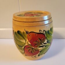 Vintage Hand Painted Barrel Shaped Small Wood Decorative Box with Lid Strawberry picture