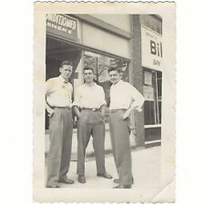 Three Dapper Men Standing On Old Main Street City Storefront 1940s Vintage Photo picture