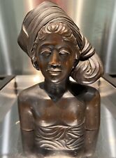 Vintage Hand Carved Wood Balinese Woman Head & Bust Statuette 8” Tall picture