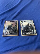Vintage Set of Two Silhouette Prints with Convex Glass Great Condition picture