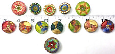 13 Vintage Czech Hand Painted Bright Colorful BEAUTIFUL Round Buttons 23mm -27mm picture