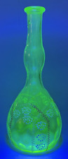 Antique Victorian Floral Enamel Vaseline Uranium Glass Barber Bottle No Stopper picture