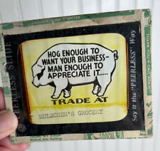 Magic Lantern Glass Slide Hulsher’s Grocery Peerless Slide Hog Pig With FLAW picture