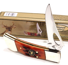 Frost Cutlery Whitetail Buck Deer Series Range Rider Stag Bone Pocket Knife EDC picture