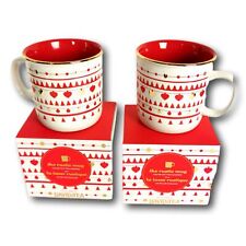 Davids Tea Mug Lot 2 Cherry Red Holiday Nordic 13 oz Ceramic Boxed New picture