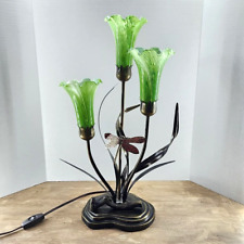 Tiffany Style Tulip Lily Dragonfly Table Lamp Green 3 Light 21