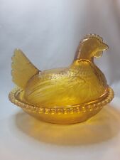Vintage Amber Glass Chicken Hen Candy Dish picture