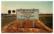 Provincetown MA East End Route 6 to Long Beach CA Highway Marker Chrome Postcard picture