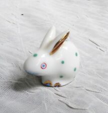 Vintage Herend Bunny Rabbit Figurine Miniature Mini Green White Gold Dot picture
