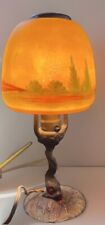 ANTIQUE REVERSE PAINTED TABLE LAMP W CAST IRON DOLPHIN Koi BASE picture