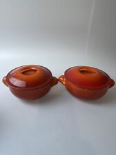 2x Vintage Le Creuset #12 Mini Cast Iron Cocette Dutch Oven Orange Flame w/ Lid picture